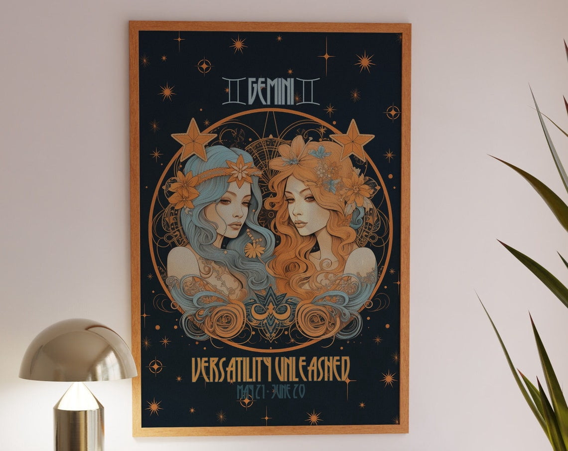 Gift For Gemini, 70S Poster, Gemini Gift, Zodiac Poster, Astrology Gift ...