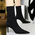 thumbnail image 1 of Gift for Girls Knee High Boots for Women Women's Fashionable Casual Versatile Slim Heel High Heel Elastic Lycra Women's Boots Sexy And Pointed Short Boots Black 38, 1 of 9