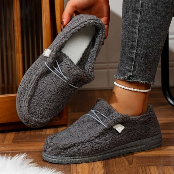 Gift for Girls Women's Flats Shoes Ballet Flats Dress Shoes Women's Fashion Casual Winter Thick-Soled Plus Velvet Thickened Warm Shoes Casual Flat Shoes Gray 38