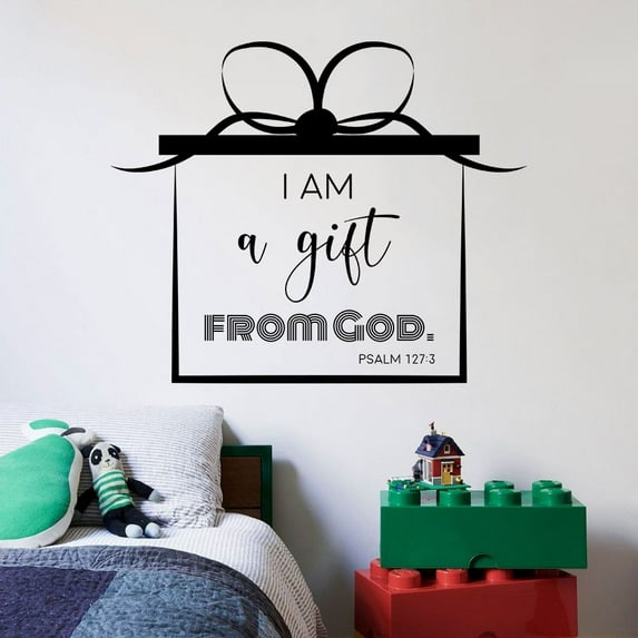 Gift From God Psalm 127:3 Baby Children Family Quote Quotes Wall Sticker Art Decal for Girls Boys Room Bedroom Nursery Kindergarten Fun Home Decor Stickers Wall Art Vinyl Decoration Size (10x10 inch)