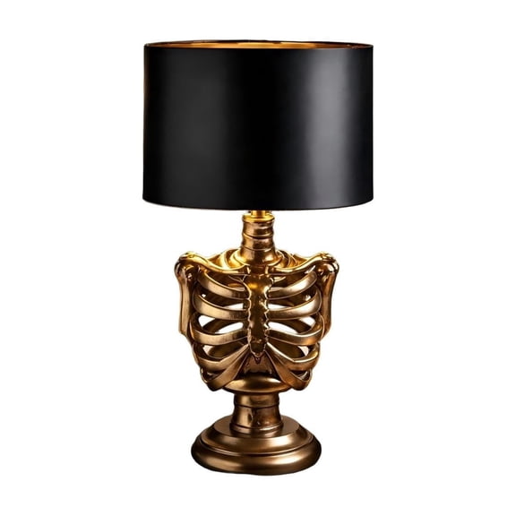 Gift Gothic Ossuary Gold Skeleton Rib Cage Torso Human Anatomy Table Lamp with Black Shade Lighting Accent Home Decor, Unique Gothic Decorate for Party/Home Office