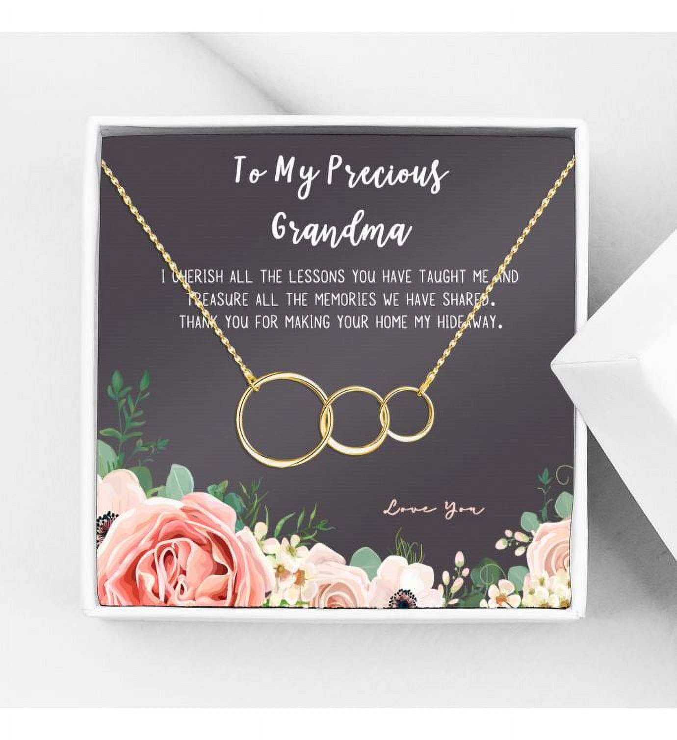 Gift for Grandmother's Day Card Necklace, Mother's Day Jewelry, Mother' Day Necklace and Card Gift, Necklace and Card Mother's Day Gift Ships Next Day! [Gold 3 Rings, No-Personalized Card]