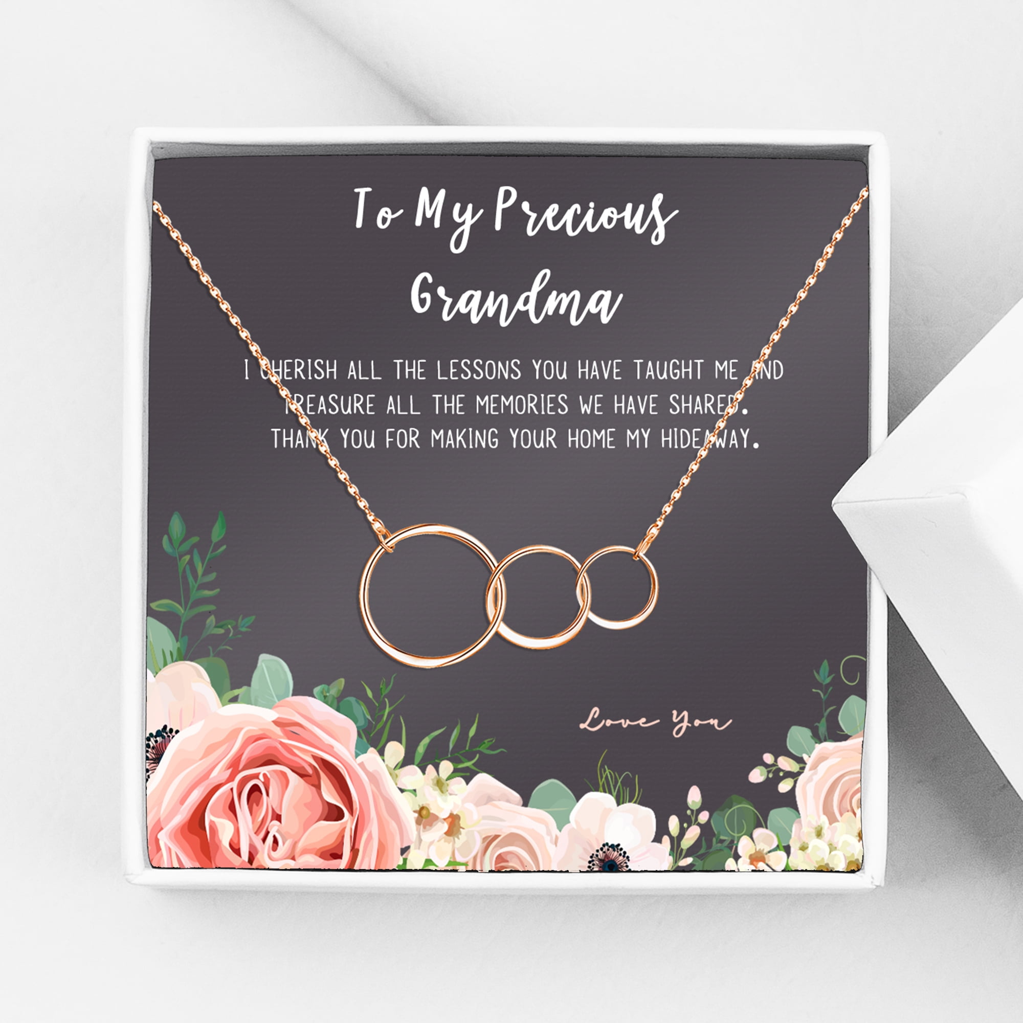 Gift for Grandmother's Day Card Necklace, Mother's Day Jewelry, Mother' Day Necklace and Card Gift, Necklace and Card Mother's Day Gift Ships Next Day! [Rose Gold 3 Rings, No-Personalized Card]