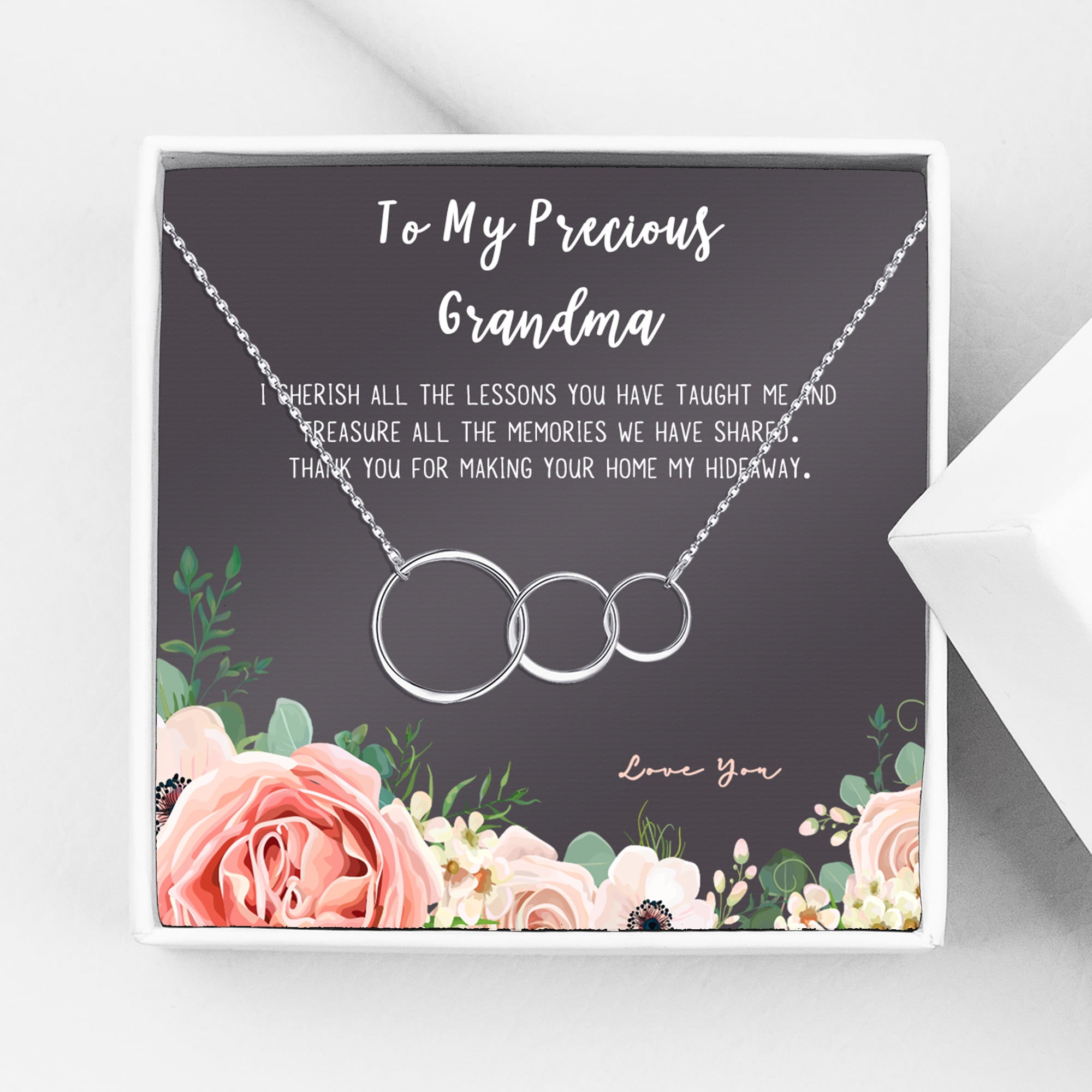 Gift for Grandmother's Day Card Necklace, Mother's Day Jewelry, Mother' Day Necklace and Card Gift, Necklace and Card Mother's Day Gift, Ships Next Day! [Silver 3 Rings, No-Personalized Card]