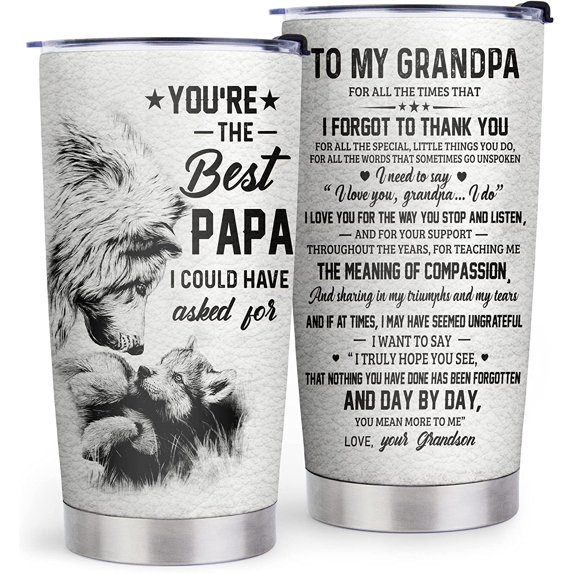 Gift for Grandpa Insulated Travel Mug - To My Grandpa 20oz Stainless Steel Tumbler with Lid - Best Grandpa Gifts from Grandchildren - Gifts for Grandpa Birthday, Christmas, Father''s Day
