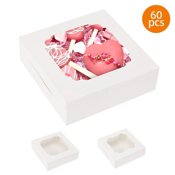 Gift For Her/Him - 45/60 Cake Boxes with Windows, Ideal for Baked Treats, Cookies, Cakes, Chocolate-Covered Strawberries, Pies & Pastries. Perfect for Birthdays, Weddings & Valentine's Day.