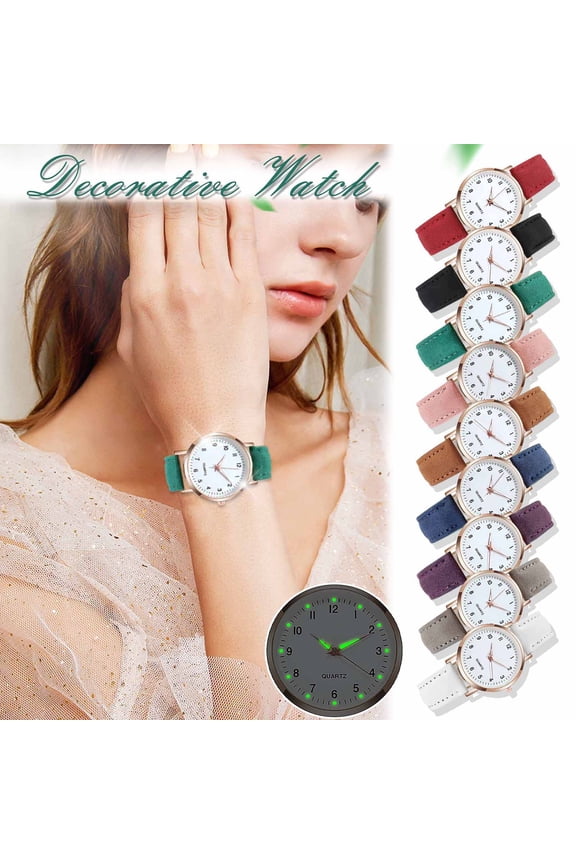 Gift for Her, Ladies Watch, Water Resistant, Luminous Hands, Green Luminous Markers, Faux Leather, Stainless Steel Case, Easy to Read Dial, Analog Timepiece, Casual Watch,