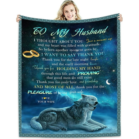 Gift to My Husband Blankets from Wife Ultra-Soft Micro Fleece Throws Blanket for Best Husband Birthdays Anniversary Wedding Gifts Blankets for Bed Bedding Sofa Travel 60" x 50"