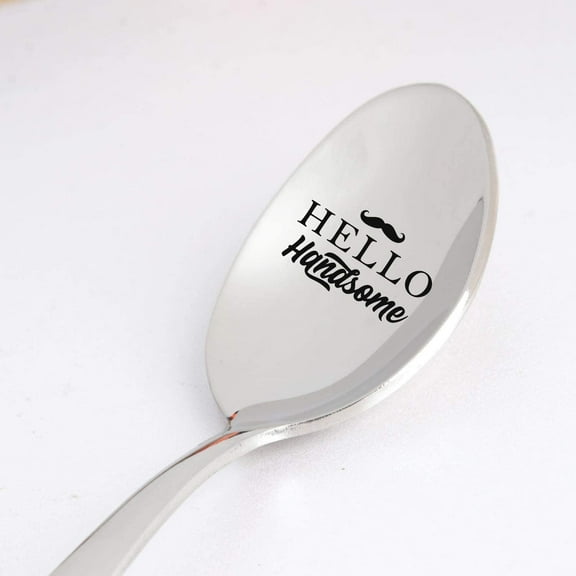 Gift for Husband | Hello Handsome Engraved Spoon Gift for Men | Boyfriend Valentines Day Gift from Girlfriend | Christmas/Birthday Gifts for Him | Coffee Lover Gift
