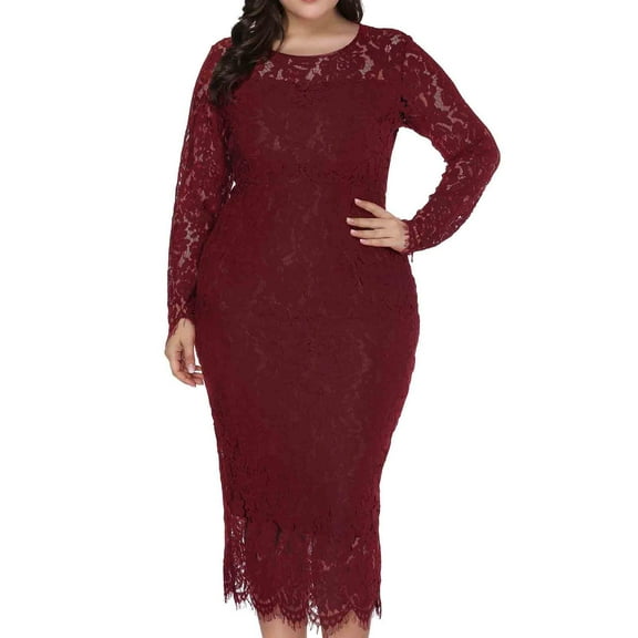Gift Ideas for Mom,Knee Length Dresses for Woman Plus Size Hollow Out Lace Long Dress Evening Dress Party Dress Wine Size 18