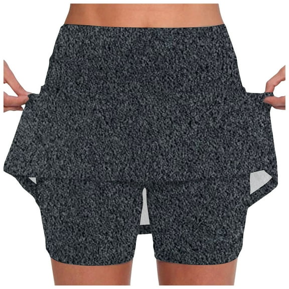 Athletic Skorts for Women - Mid Waist with Deep Pockets, Breathable for Running/Workouts, 2-Layer Design, Ideal Fitness Gift,Grey L