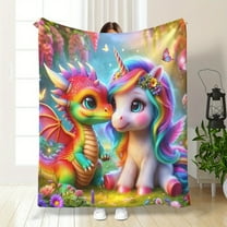 Gift Item Cute Little Dinosaur And Unicorn Soft High-Definition Printed Blanket for Home Office Outdoor Shawl Leg Cover Warm Blanket