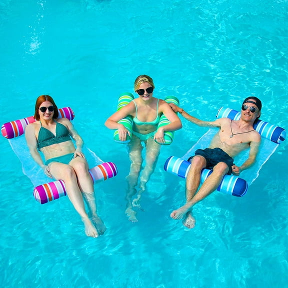 Gift for Kids! Water Swimming Pool Float (Pack of 3) | Multi Purpose Swimming Pool Floats Accessories 4-in-1 (Saddle, Lounge Chair, Drifter, Hammock) for Pools, Lake, Outdoor, Beach-Inflatable