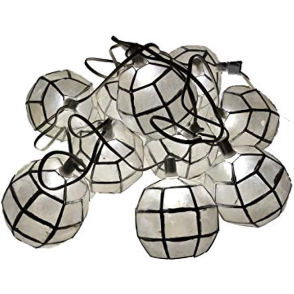 Gift Ko 4 inch Capiz Globe Balls (Natural/Silver) LED 10 Pc Set Patio Lights