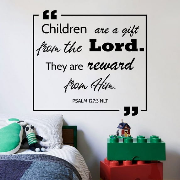 Gift from the Lord Psalm Baby Children Family Quote Quotes Wall Sticker Art Decal for Girls Boys Room Bedroom Nursery Kindergarten Fun Home Decor Stickers Wall Art Vinyl Decoration Size (27x30 inch)