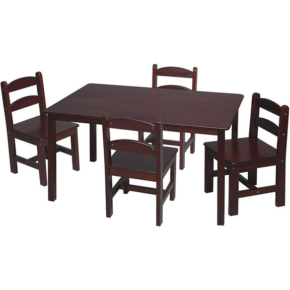 Gift Mark Table Set with 4 Chairs-Color:Cherry,Shape:Rectangle