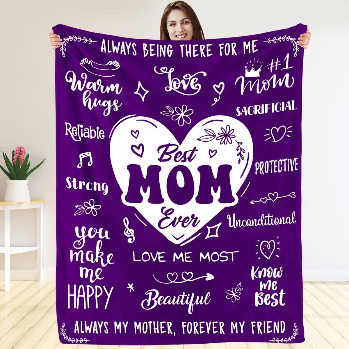 Gift for Mom Blanket from Daughter - Son - Children for Christmas, Best Mom Ever Blanket for Mom, for Mom, Happy Birthday Mom Gifts for Mother Mommy Mama