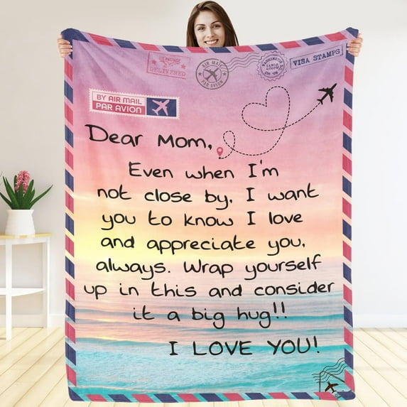 Gift for Mom Blanket from Daughter - Son - Children for Christmas, Dear Mom to My Mom Letter Blanket, Happy Birthday Mom Gifts from Daughters Sons, Mom Blanket for Mother Mommy Mama