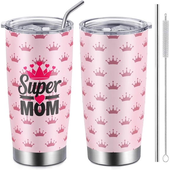 Gift for Mom, Mothers Day Gift from Daughter Son Husband, 20oz Coffee Tumbler with Lid and Straw, Funny Christmas Gifts for Mum, Anniversary Birthday Present for Wife Grandma Stepmom, Super Mom