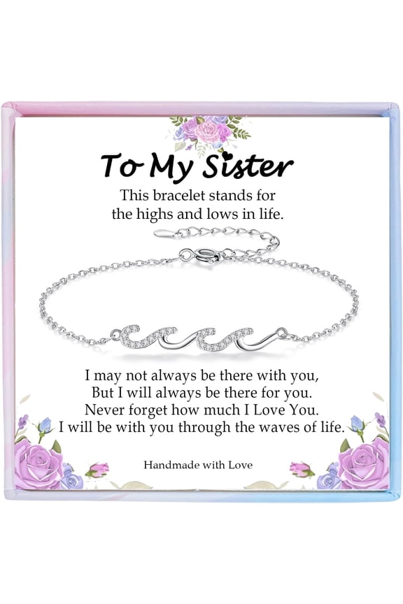 Gift for Mom Wife Grandma Daughter Friend Bestie Soul Sister, Silver Wave Bracelet Gift for Woman Birthday Gifts Ideas, The Waves of Life We've Through Together Gift for Christmas Mothers Day Gifts