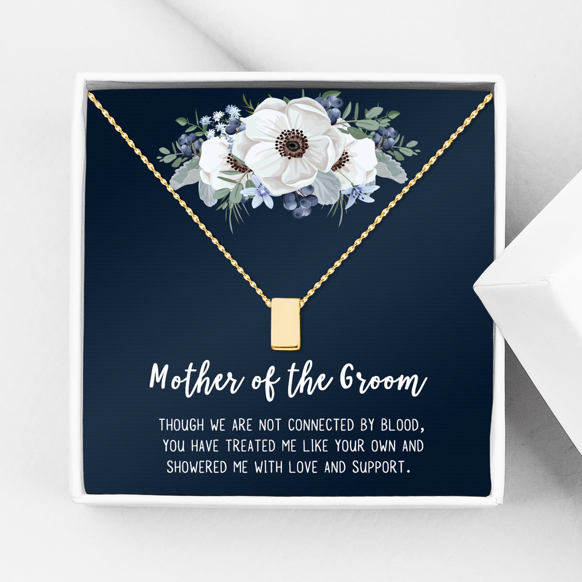 Gift for Mother of the Groom, Mother's Day Gift for Mother in Law, Gift for Her, Gold Cube Mother's Day Gift, Jewelry for Mom, Card Necklace Jewelry for Mom [Gold, No-Personalized Card]