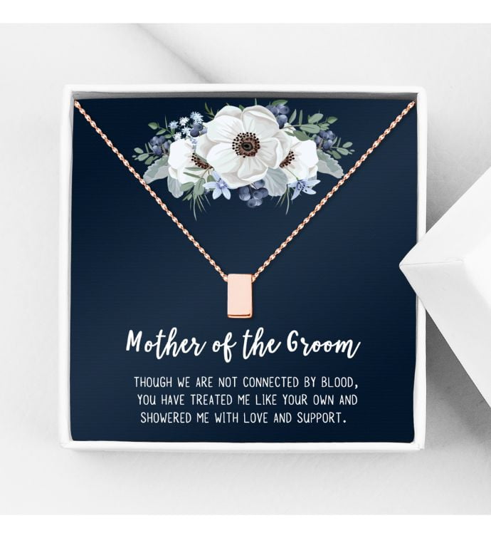 Gift for Mother of the Groom, Mother's Day Gift for Mother in Law, Gift for Her, Gold Cube Mother's Day Gift, Jewelry for Mom, Card Necklace Jewelry for Mom [Rose Gold, No-Personalized Card]