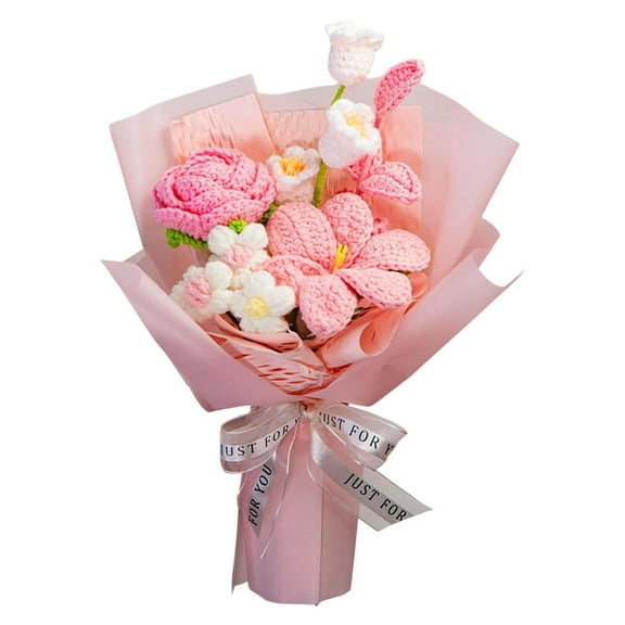 Gift for Mother Wife on Birthday Anniversary Valentine's Day Flowers Crochet Flower Bouquet Handmade Flowers Birthday Flowers Plush Flower Bouquet Wedding Decoration Floral Arrangement 1PC 11.8"x9.8"