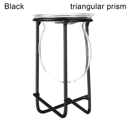 Gift Nordic Styles Plants Frame Desktop Ornament Iron Geometric Pattern Hydroponic Vase Terrarium Metal Holder Glass Planter BLACK TRIANGULAR PRISM