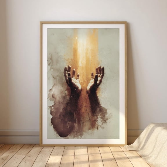 Gift Of Grace Watercolor Style Print Christian Art, Open Hands UNFRAMED PAPER POSTER, Home Decor, Vintage Gift, Living Room Dercor