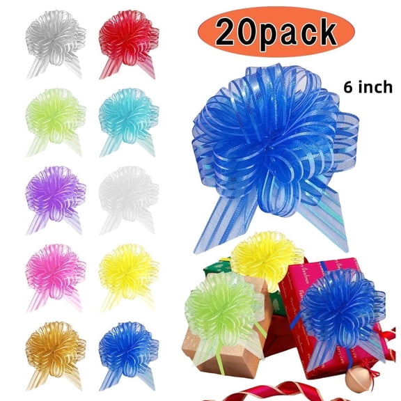 Christmas Crafts Gift Pull Bow, Large Gift Bow Organza Pull Bow with Ribbon for Present Gift Wrapping (Mixed Color, 6 Inch)
