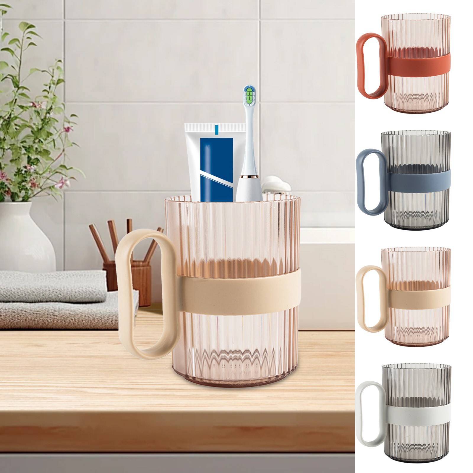 Gift Ready, 380ml Transparent Mouthwash Cup, Clear Plastic Cup with Handle for Children & Adults, Bksdlh | Plastic, Blue [New Arrival]