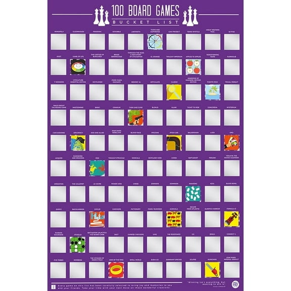 Gift Republic 100 Board Games Bucket List Poster, A2, Purple
