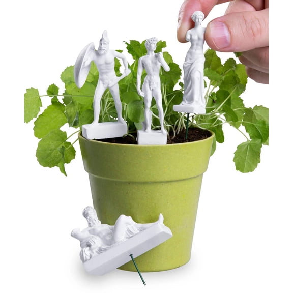 Gift Republic 4-Pack Plant Pot Statues Markers, Resin, White, One Size