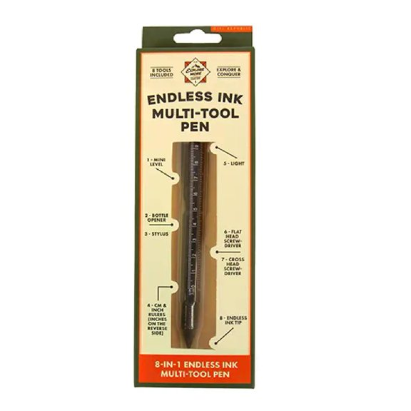 Gift Republic 8-in-1 Endless Ink Multitool Pen, Black