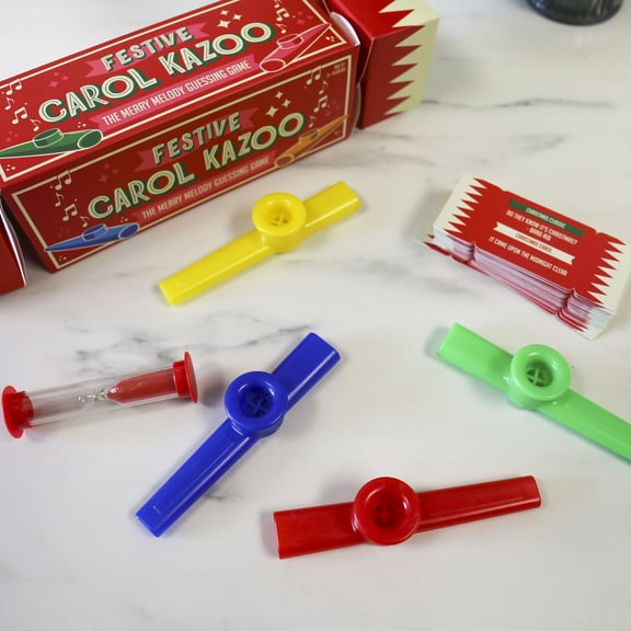 Gift Republic Festive Carol Kazoo Game - Holiday Party Game with Kazoos, Music Cards & Sand Timer (Ages 6+)