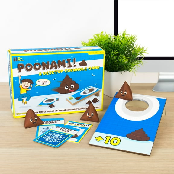 Gift Republic Poonami! Toilet-Themed Desktop Cornhole Game Family Beanbag Toss with Toilets, Poop Beanbags & Power-Up Cards