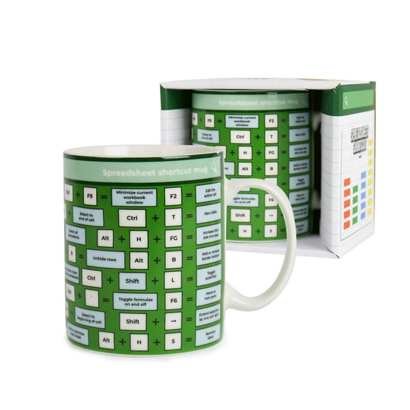 Gift Republic Shortcut Spreadsheet Mug, Green, White, 375ml