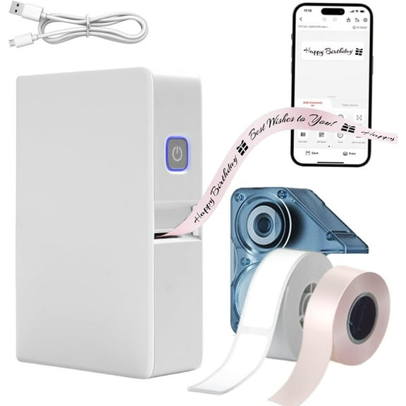Gift Ribbon Printer Machine, Portable Label Ribbon & Tape Printer, Mini Thermal Transfer Label Maker Machine with Black Cartridge, Bluetooth Tape Printers with Multiple Templates for Gift, Home