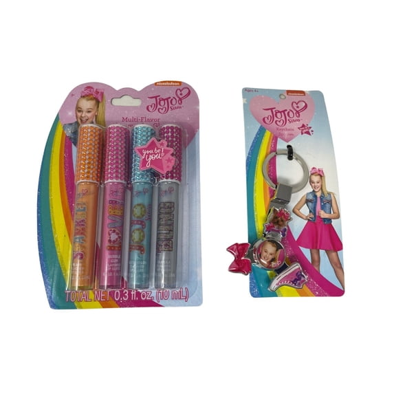 Gift Set Girls' Jojo Siwa 4pk Multi Flavor Shimmer Lip Gloss Plus Keychain Set