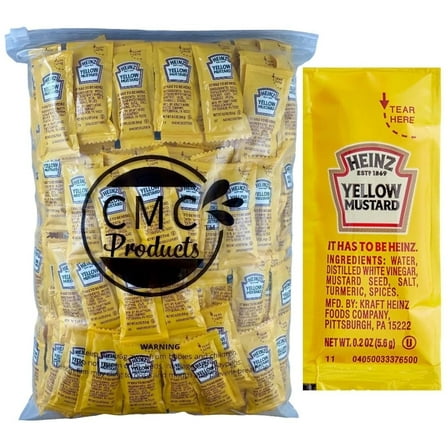 Gift Set – Yellow Mustard Packets 250 Count (5.6g Each) in Resealable Slide Seal Bag by CMC Products (250 Packets, Mustard)