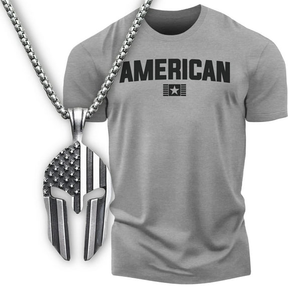 Gift Set for Men – American Workout Gym Shirt with Spartan Warrior Pendant, Mens Gym T-Shirt, Fitness Gift, Motivational Gym Wear
