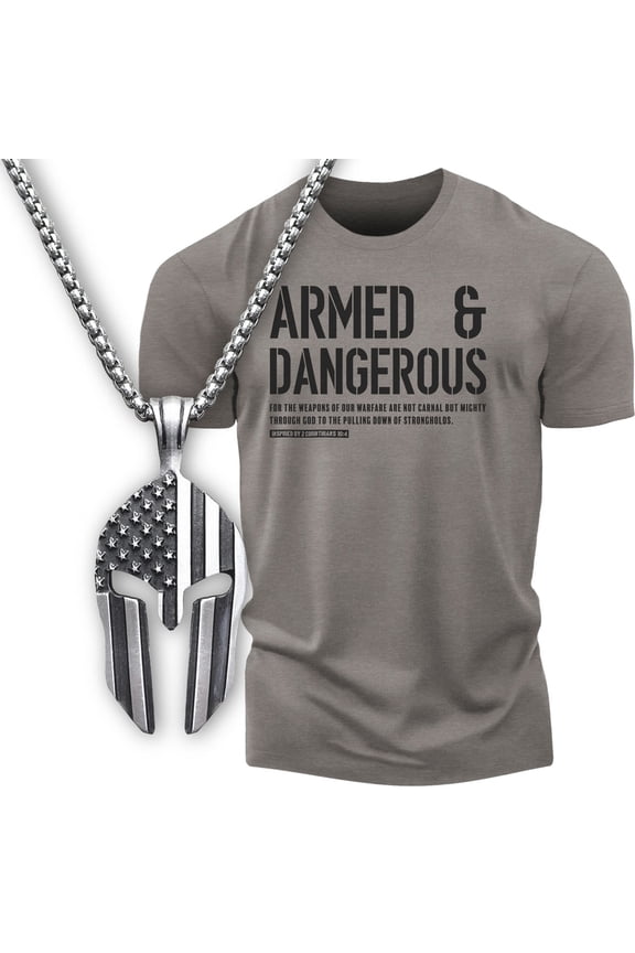 Gymish Armed and Dangerous Gym Shirt Gift Set for Men – Workout T-Shirt with Spartan Warrior Pendant, Fitness Gift, Mens Gym Wear
