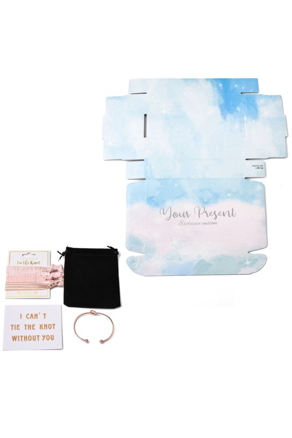 Gift Sets with Cuff Bangles Polyester Hair Bands Set Rectangle Word Pattern Paper Cards Rectangle Velvet Pouches and Gift Packaging Boxes 205x140x40mm