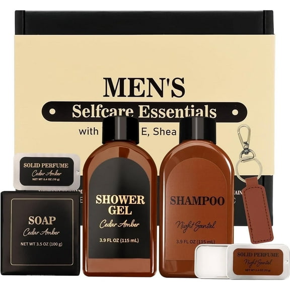 Gift Sets for Men Valentines Day, Body Care Spa Gift Birthday Baskets, Cedar Santal Scented Bath Set for Him