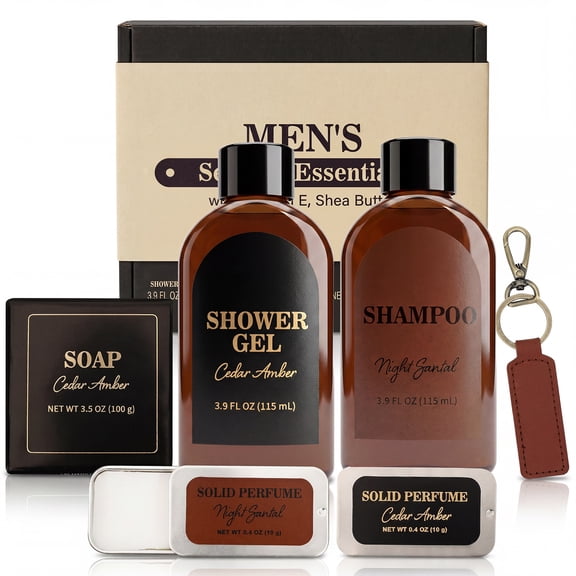 Gift Sets for Men Fathers Day Gifts Ideas, Body Self Care Spa Gift Baskets , Cedar Santal Scented Bath Set for Him Birthday