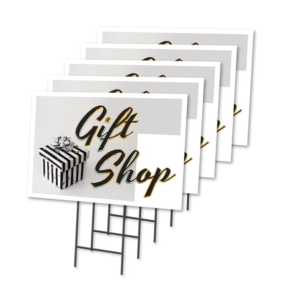 Gift Shop 5 Pack Of 18" x 24" Yard Sign & Stake | Advertise Your Business | Stake Included Image On Front Only | Made in The USA
