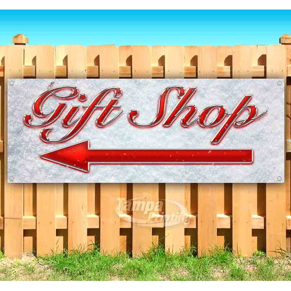Gift Shop Left Arrow Red & Chrome 13 oz Vinyl Banner With Metal Grommets