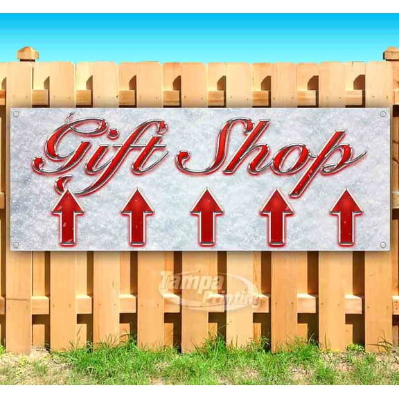 Gift Shop Up Arrow Red & Chrome 13 oz Vinyl Banner With Metal Grommets