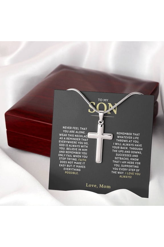 Gift for Son Personalized Gift from Mom Dad, Religious Birthday Gift to Son, Cross Necklace To My Son Graduation Gift, Christian Gift, Cross Necklace Gift with Heart Touching Message Card and LED Box