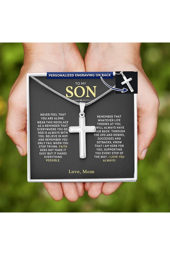 Gift for Son Personalized Gift from Mom Dad, Religious Gift to Son, Cross Necklace To My Son Graduation Gift, Christian Gift, Cross Necklace Gift with Heart Touching Message Card and Gift Box